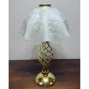 Vintage PartyLite Paragon Spiral Brass Tea Light Candle Lamp W/Glass shade